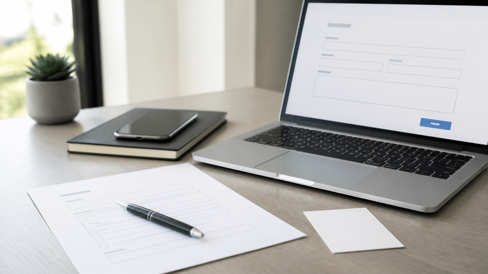 Formulaire de demande de devis sur ordinateur avec documents professionnels